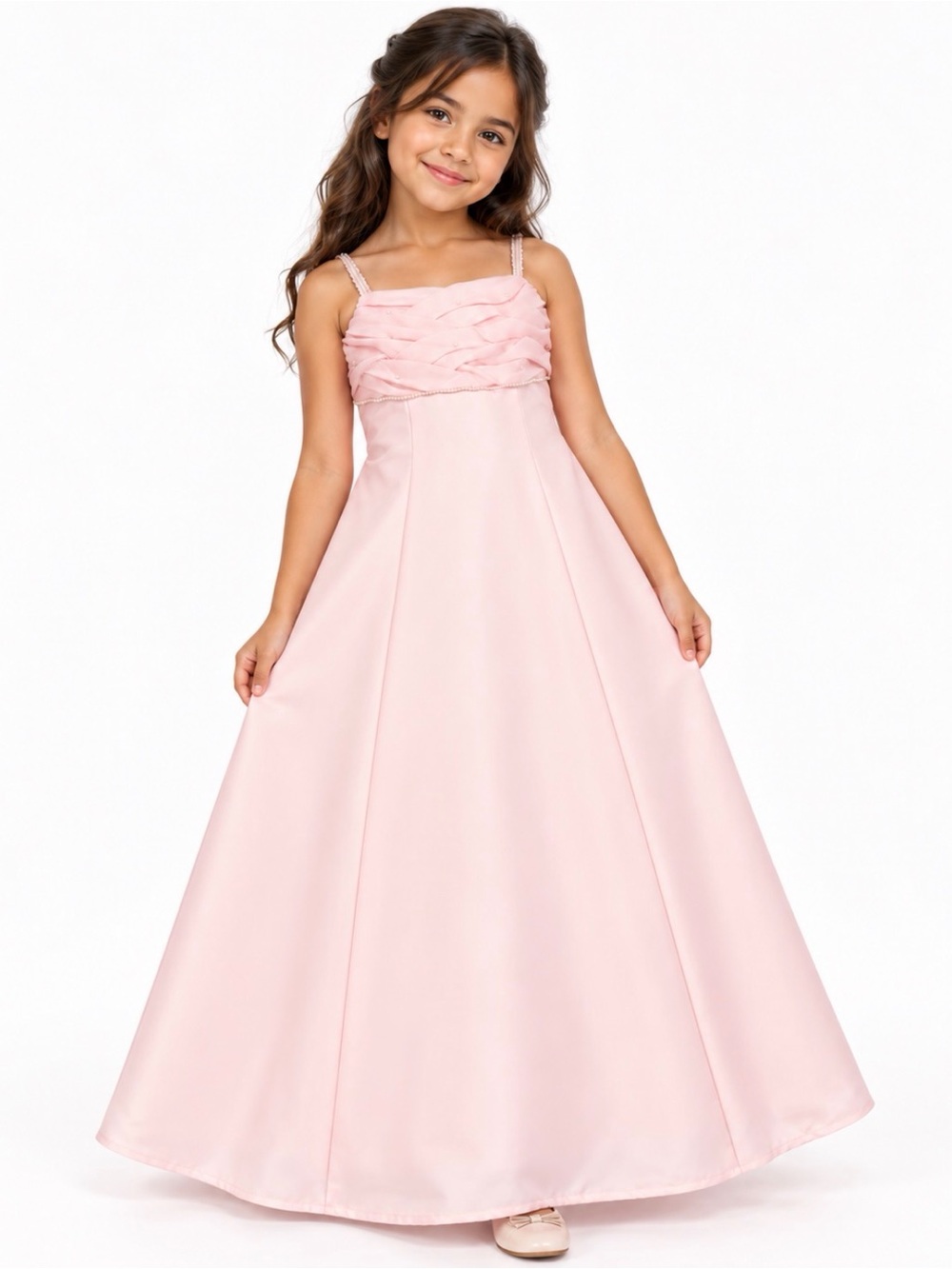 American Princess Pink Formal A-Line Dress with Braided Bodice and sash